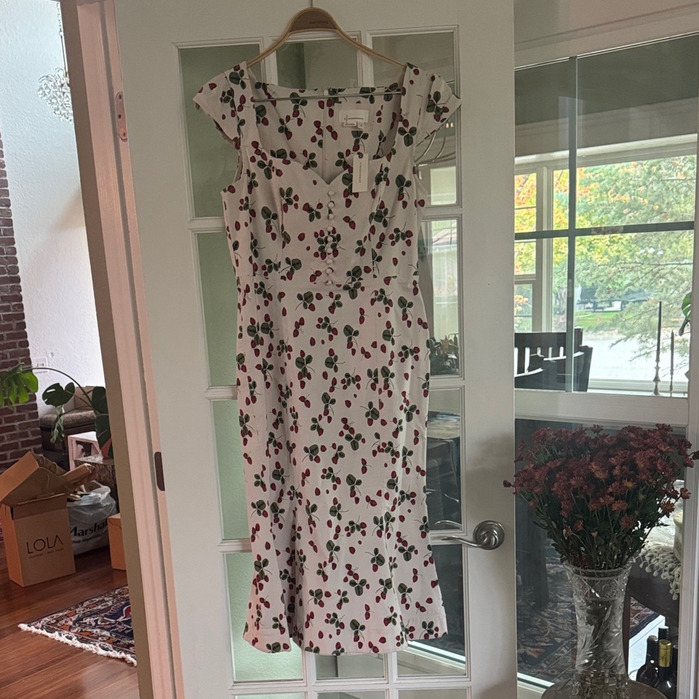 Anthropologie White strawberry Midi Dress